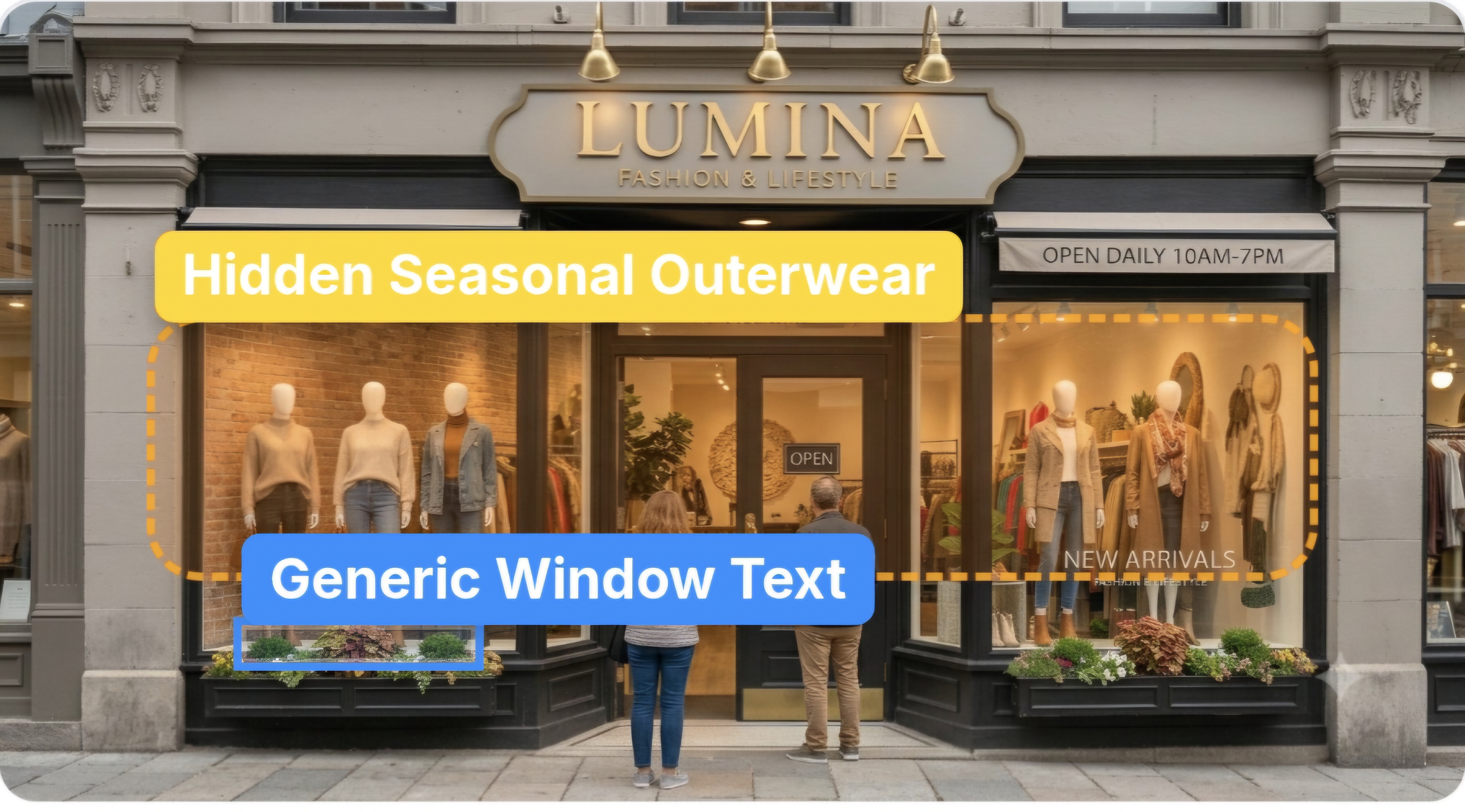 Sample storefront audit — Lumina Fashion & Lifestyle with 3 identified flaws